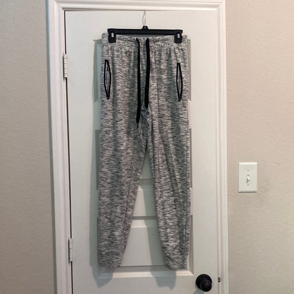 Game time boys white sweatpants with black speckles in a large